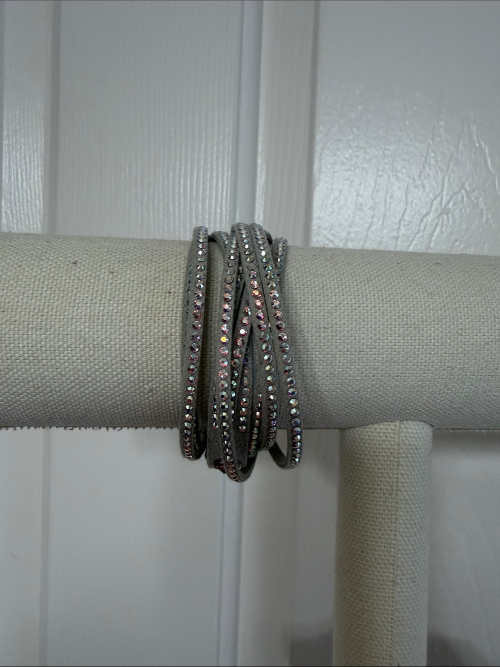 Touchstone Crystal Iridescent Rhinestone Wrap Bracelet in Silver